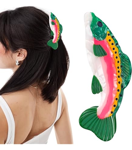 Rainbow Salmon Fish Hair Clip Acetate Non-Slip Claw Hair Accessories for Women Amazon.com : Novelty Salmon Fish Hair Clip, Acetate Hair  main image 4