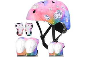 JIFAR Gradient Color Kids Helmet and Pads Set for Skateboard & Bike - Adjustable Toddler Safety Gear with Boys Girls 3-14 Years Old, for Scooter, Rollerblading, Longboard