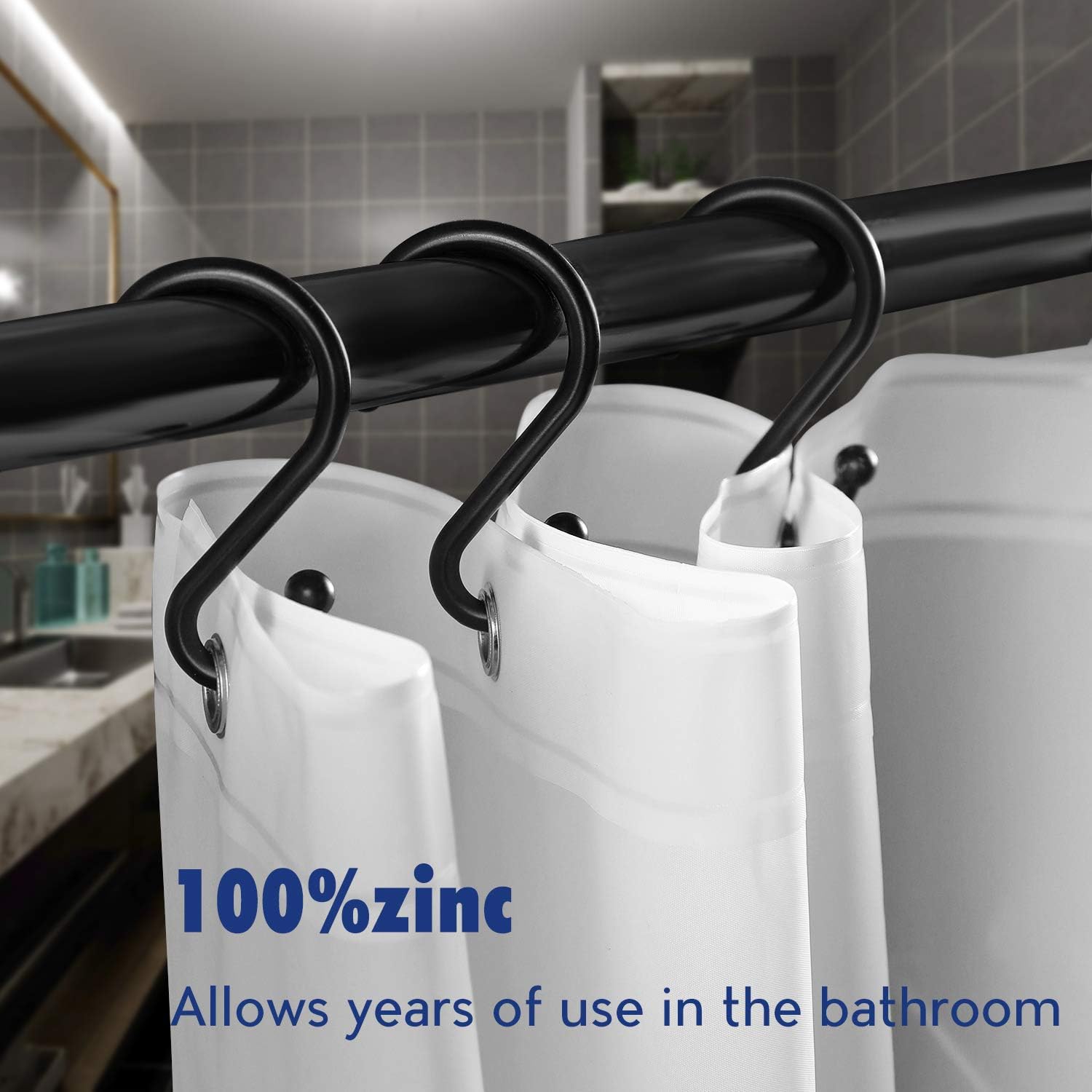 Metal Shower Curtain Hooks，Set of 12 Rings，Rust Resistant S Shaped Hooks Hangers for Shower Curtains, Kitchen Utensils, Clothing, Towels, etc. (Black): Home & Kitchen