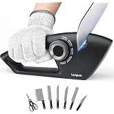 Longzon 6-in-1 Knife Sharpener 5 Stage with Cut-Resistant Glove | with CrocoDial Rotating Sharpening System Scissors,Serrated Knife Manual Home Kitchen,Sharpens Restores &amp;Polishes Dull Blades