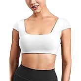 VOYJOY Women Square Neck Short Tank Top Cap Sleeve Padded Fit Tops Sports Going Out Sexy Slim Basic T Shirts