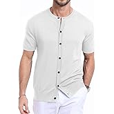 YTD Men's Knit Casual Button Down Shirts Short Sleeve Textured Summer Beach Shirts