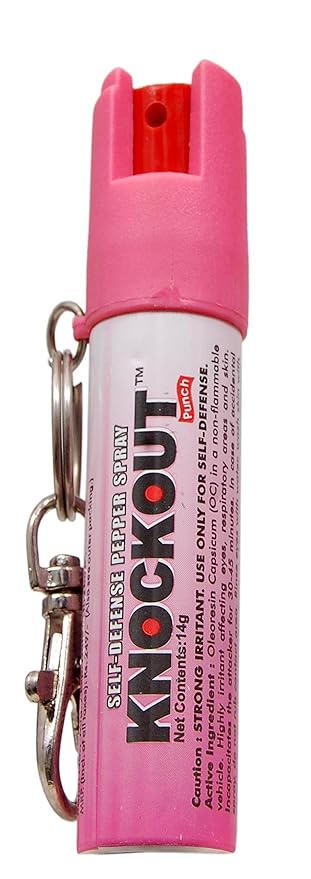 Knockout Punch Strong Oc Pepper Spray with Child Safety Lock and Key Ring (Pink), 14 g