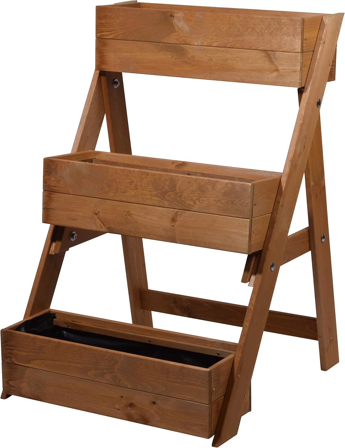 dobar 29420FSC Escalera Tres Niveles para un diseño Individual, jardineras con lámina para Plantas, 60 x 70 x 90 cm, Pino, marrón
