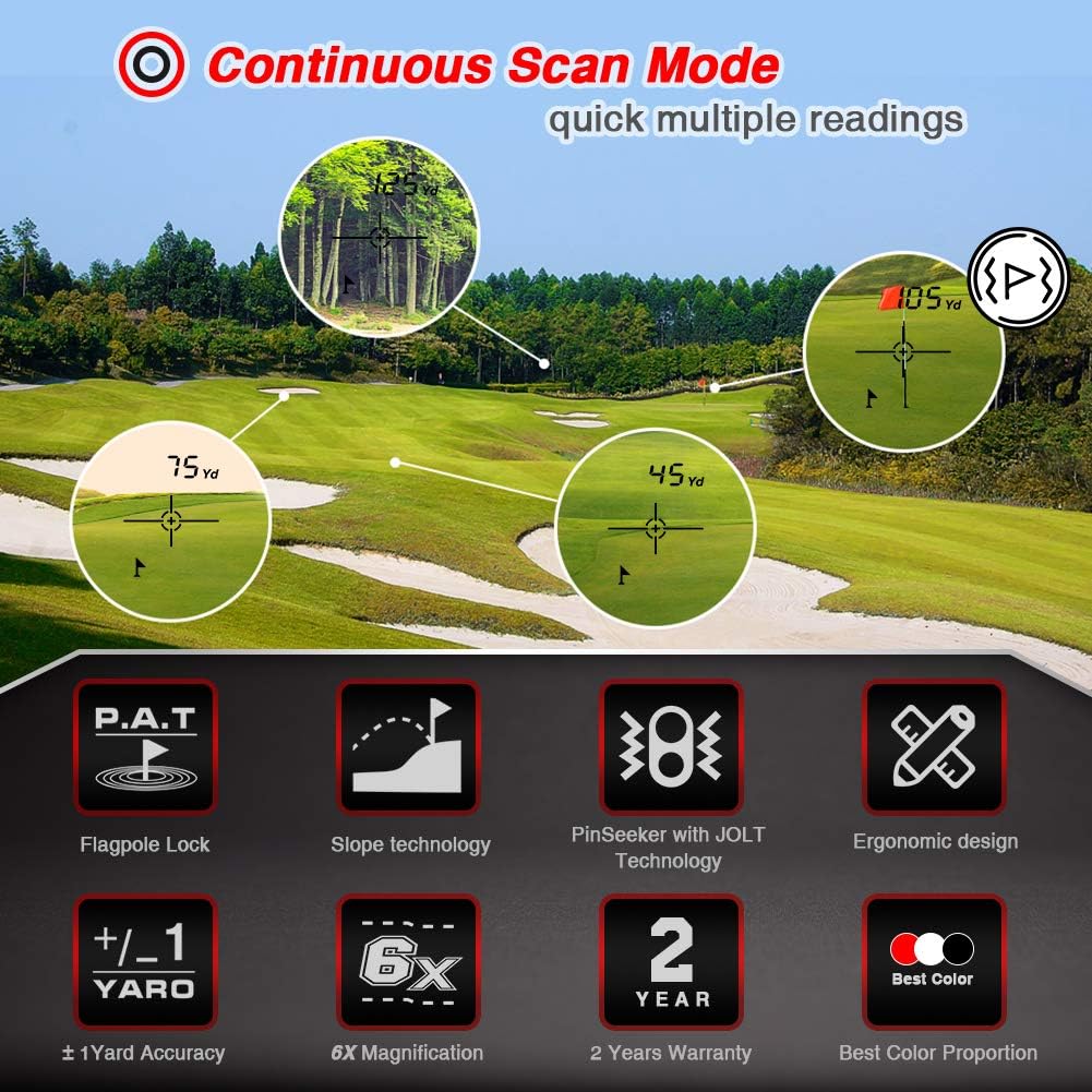 Bozily Golf Rangefinder with Slope, 6X Rechargeable Laser Range Finder with Charging Cord, 1200 Yards Flag-Lock, Slope ON/Off, Continuous Scan Support - Tournament Legal Golf Rangefinder : Sports & Outdoors