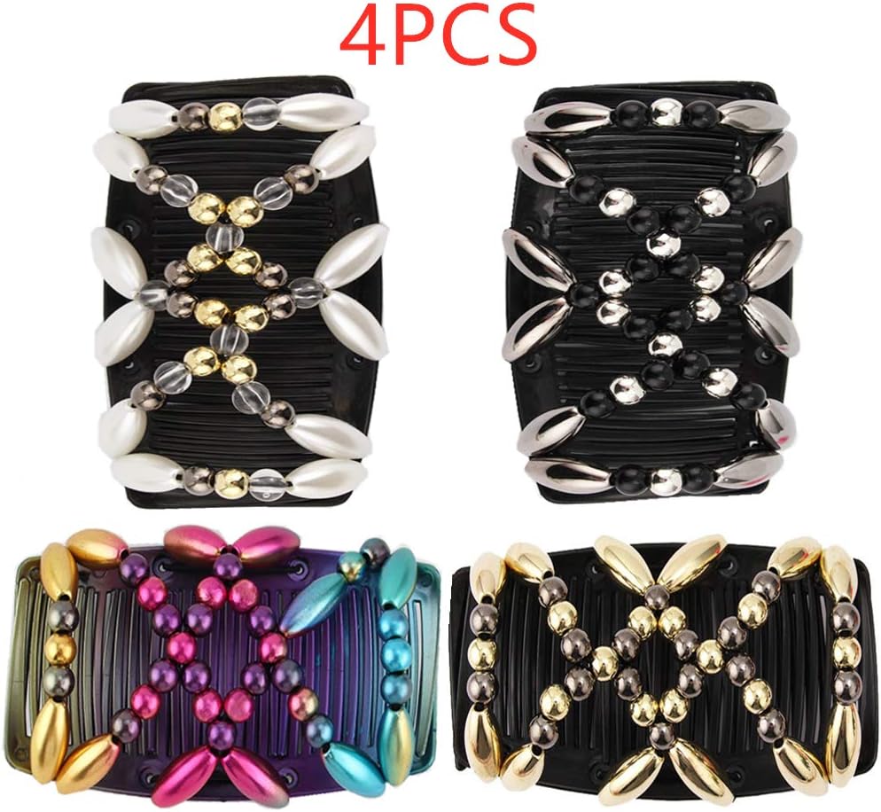 4Pcs Magic Beads Hair Comb Elastic Hair Combs Double Clips Hair Holder Stretch Double Side Combs