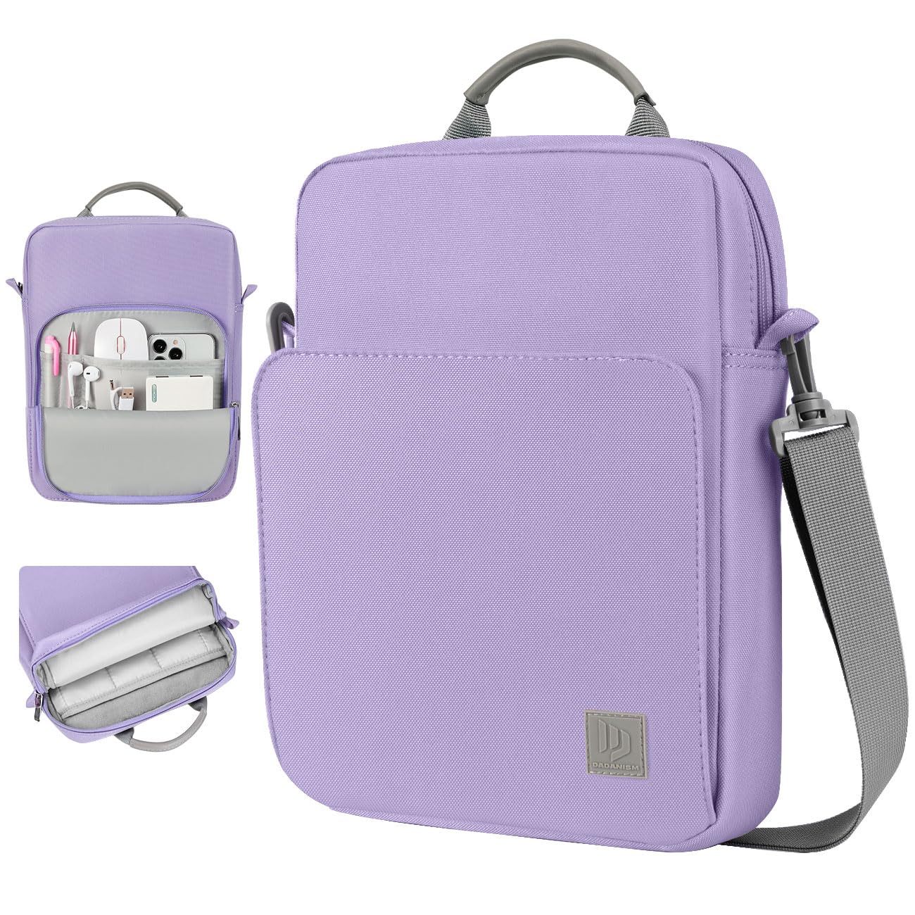 Dadanism 9-11 Inch Tablet Sleeve Bag Carrying Case with Shoulder Strap for iPad (A16) 11", iPad 10th Gen 10.9", iPad Air M4/Pro M5 11", iPad 9/8/7th 10.2", Galaxy Tab A11+ Plus 11", Grey Purple