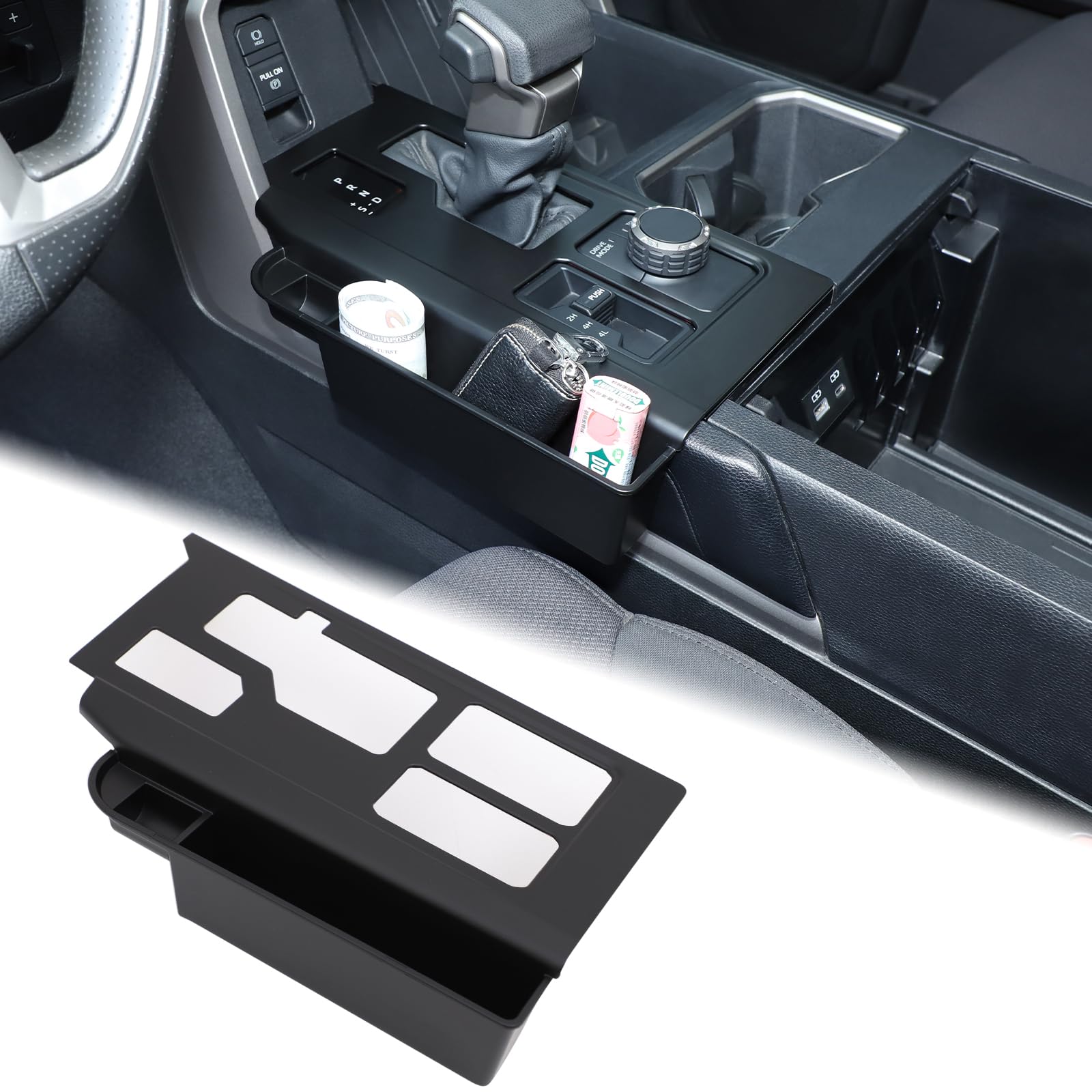 Aunginsy Central Control Gear Shift Panel Trim Cover with Storage Box Compatible with Toyota Tundra/Sequoia 2022-2025, Car Gear Shifter Scratch Protector Frame Decoration ABS Accessories, with 4WD Image