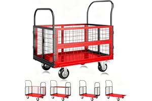 Garvee Platform Truck Cart with Cage, 6-in-1 Foldable Hand Truck for 1800LBS Load, Multi-Purpose Flatbed Cart with 4 Wheels f