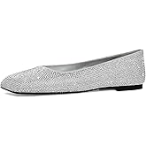 RONILURN Flats for Women Rhinestone Square Toe Glitter Sparkly Comfortable Dress Bridal Ladies Wedding Shoes Silver