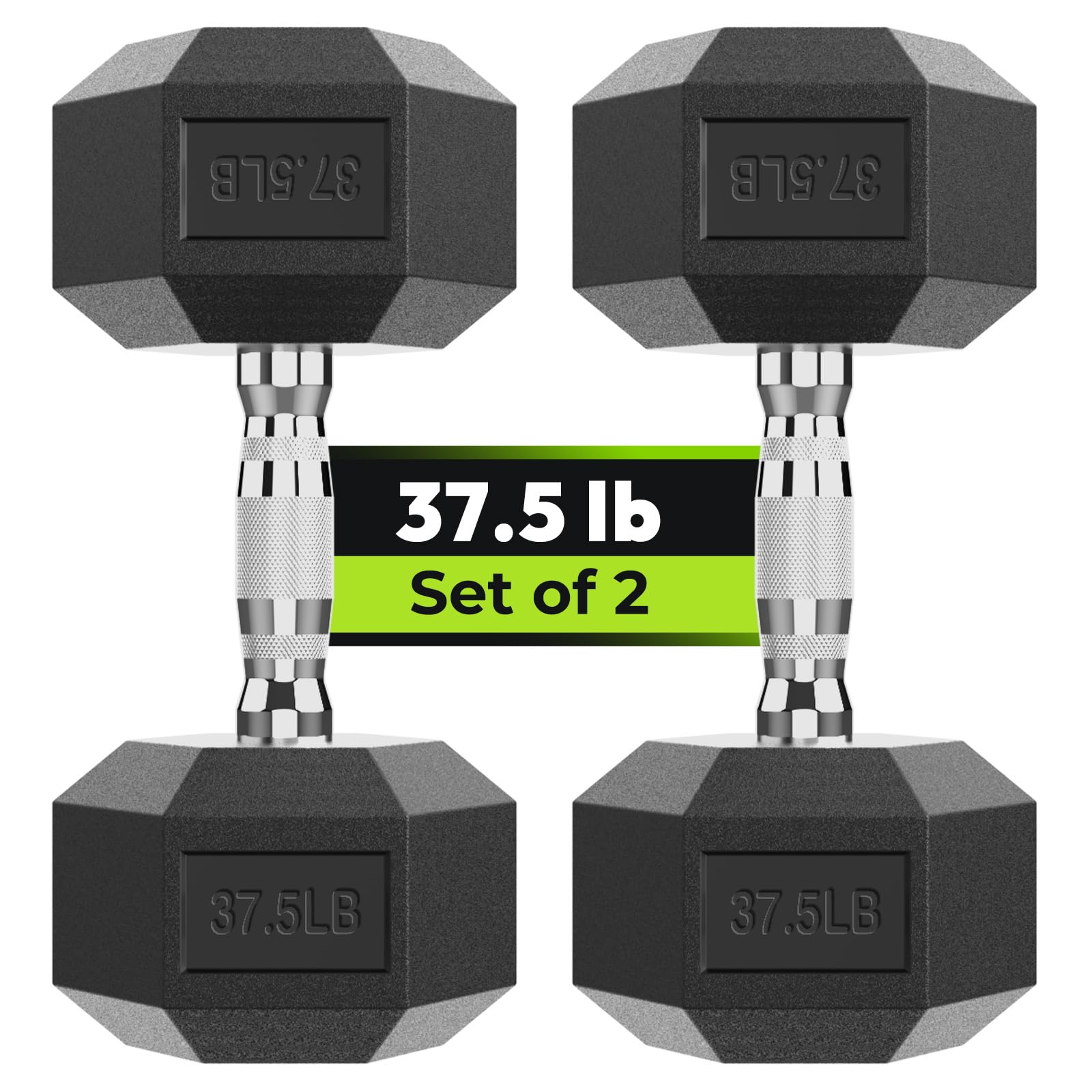 Hex Dumbbell Rubber Encased Strength Training Dumbbells, Hand Weight For Workout & Exercise/Pair of 37.5LB Image