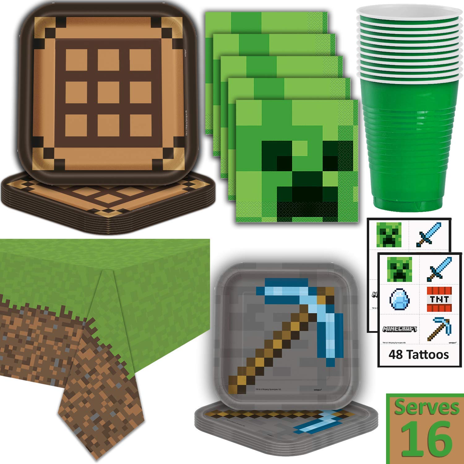 Minecraft Party Supplies for 16 Dinner Plates, Dessert