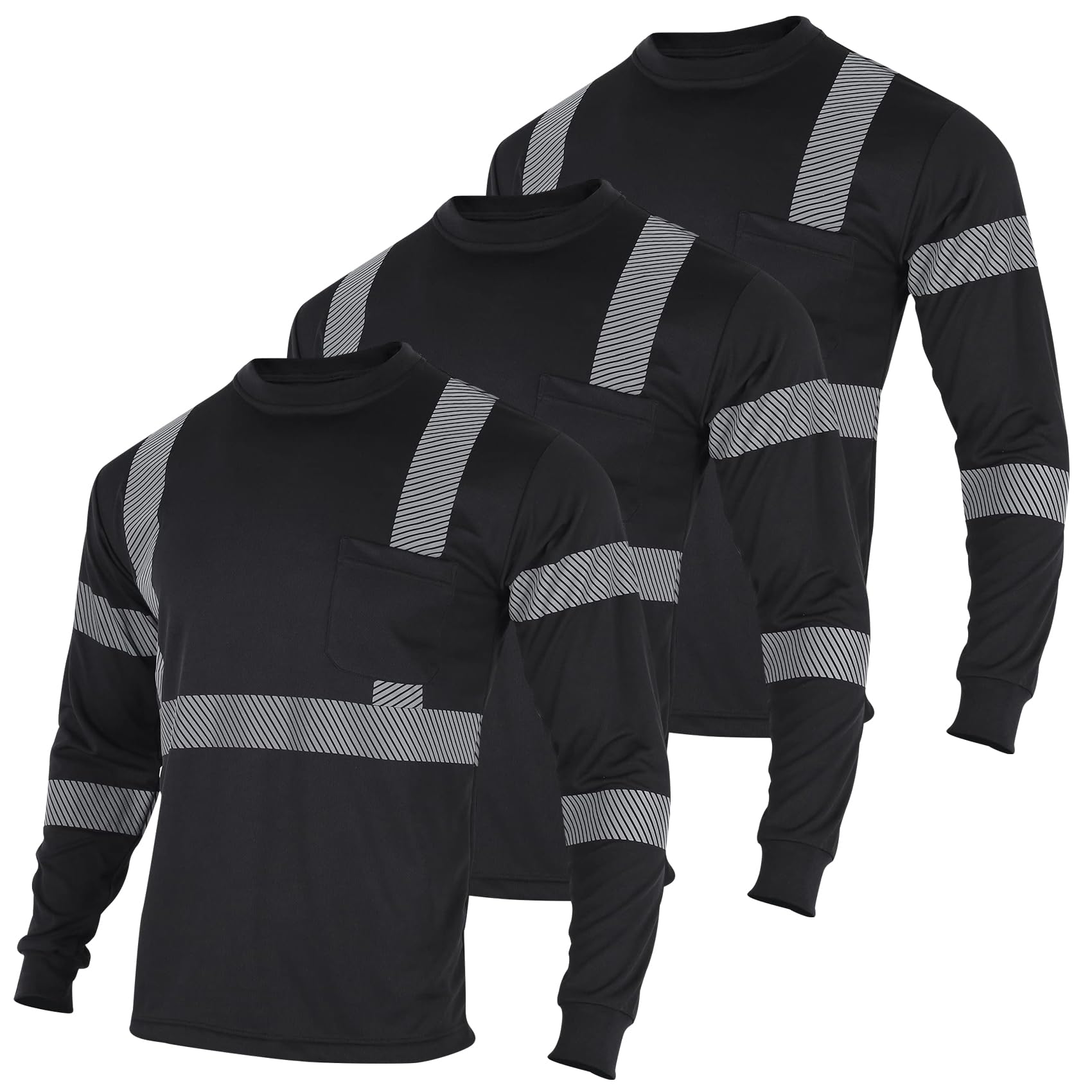 Photo 1 of VENDACE 3pcs Safety T Shirts Reflective High Visibility Hi Vis Long Sleeve Construction Work Shirts for Men Class 1 (Black,M)
