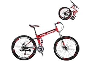 OBK Full Suspension Folding Bike 26 Inch 21 Speed Dual Disc Brakes Mountain Bike Foldable Steel Frame Bicycle for Adults Men 