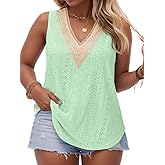 VISLILY Women's-Plus-Size-Summer-Tank-Tops Lace Trim Deep V Neck Shirts Cute Sleeveless Tunics Trendy Eyelet Blouses XL-5XL