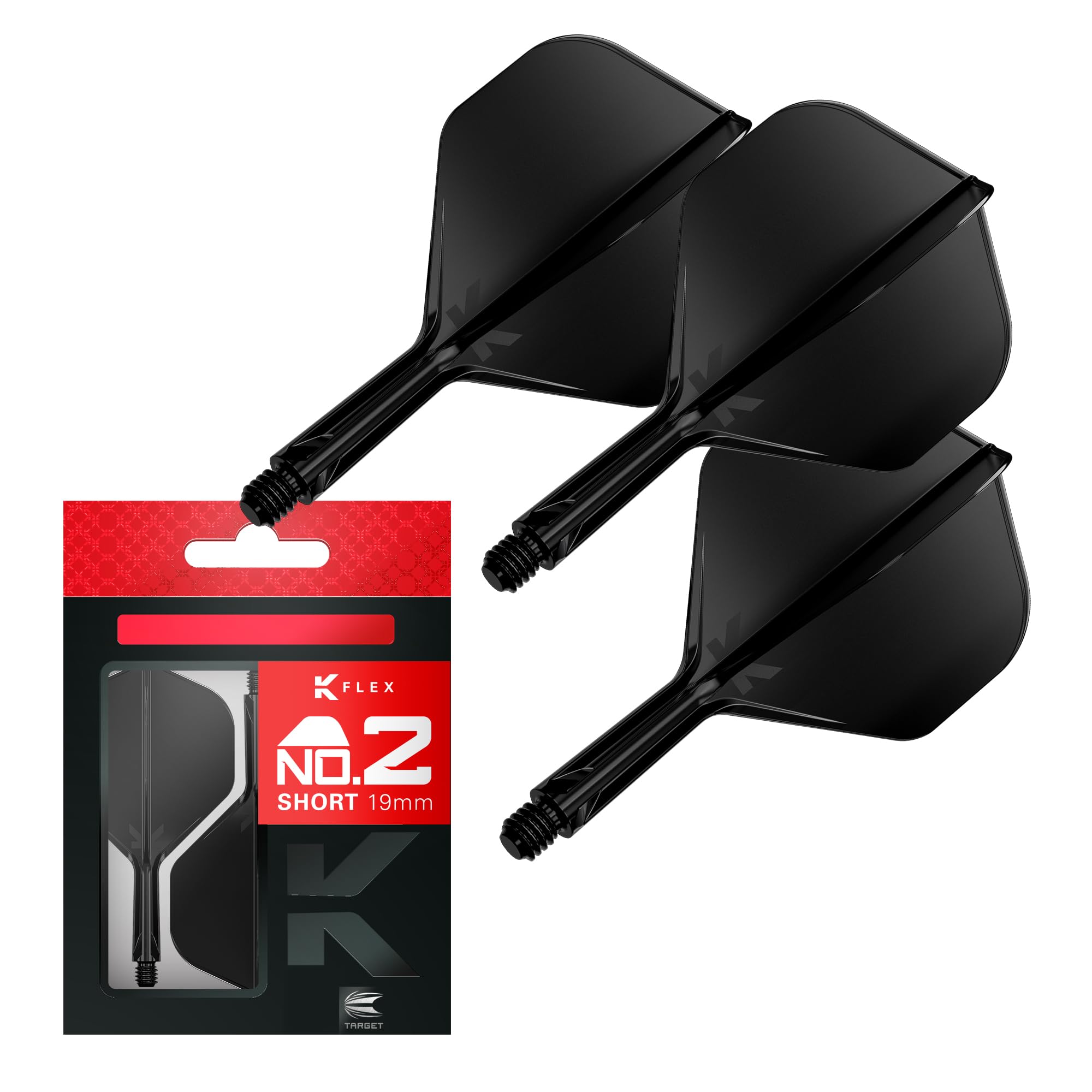 Target Darts K Flex Integrated Dart Flights And Shafts, No.2 Black (Short) | Pack Of 3 K-Flex – No2, Kflex All In One Moulded Dart Flight & Stem | Professional Dart Accessories