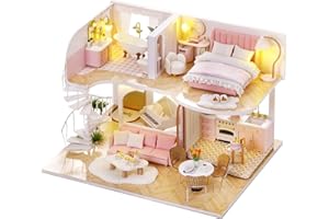 TuKIIE DIY Miniature Dollhouse Kit with Furniture, 1:24 Scale Creative Room Mini Wooden Doll House Accessories Plus Dust Proof & Music Movement for Kids Teens Adults(Whisper in The Morning)
