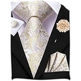 Hi-Tie Men Silk Ties Set with Flower Lapel Pin Necktie Pocket Square Cufflinks for Tuxedo Wedding Business
