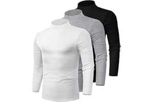 Riyiper 3 Pack Men's Mock Neck Shirts, Long Sleeve Cotton Turtleneck Tops Slim Fit Lightweight Pullover Casual Knit Sweaters