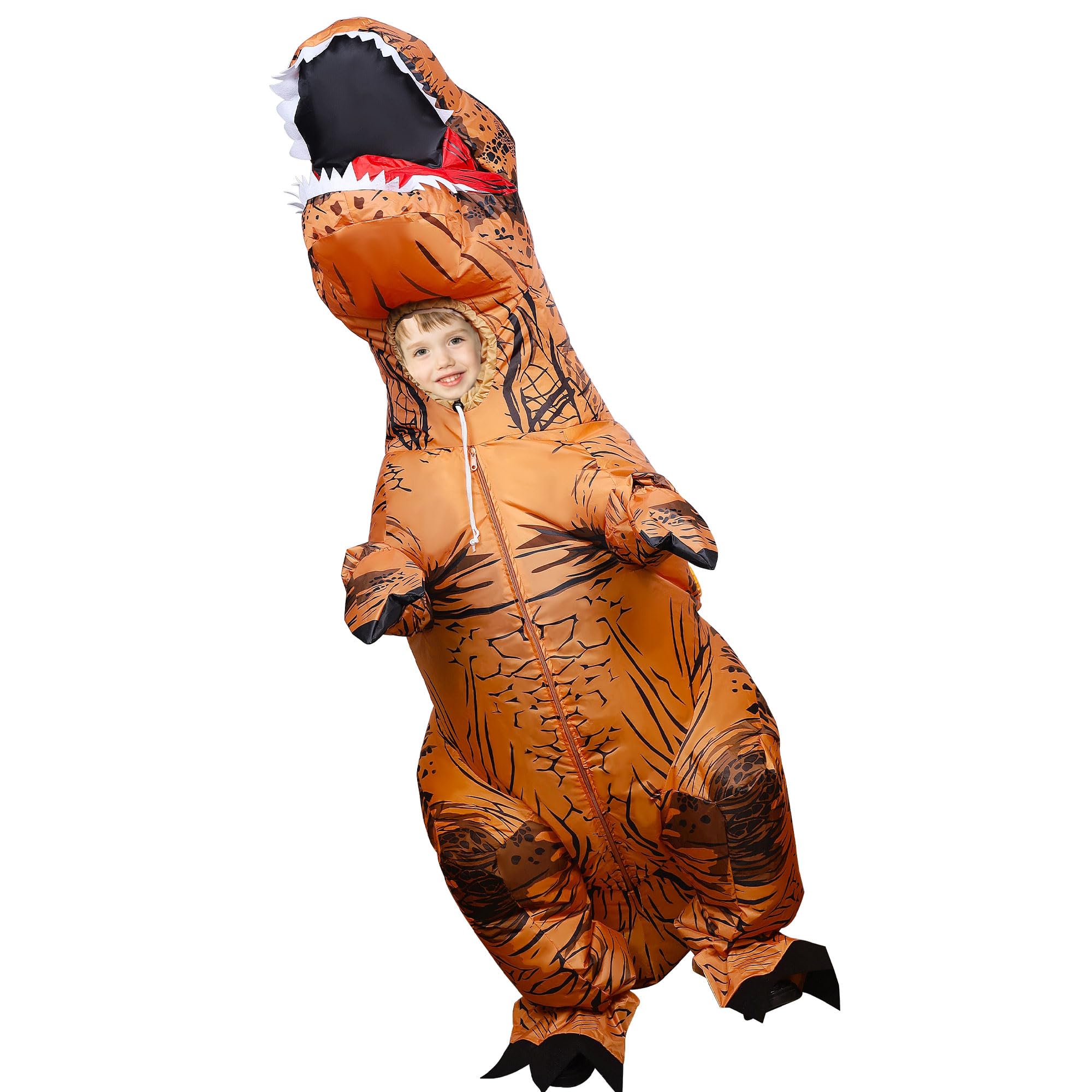 Photo 1 of Lulu Home 6.5FT H Inflatable Dinosaur T-Rex Costume for Kids, Halloween Blow Up Fancy Dress Costume for Boys Girls Dinosaur Themed Party Trick or Treat Activity, Brown - Medium