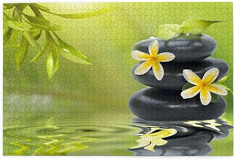 Amazon 1000ピースパズル 黒い石と笹の葉に黄色い花が咲くスパの静物 大人と子供のための絵パズルゲーム家族の結婚式の卒業ギフト インテリア オンライン通販