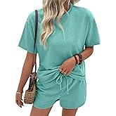 SHEWIN Women's 2 Piece Sets Short Sweat Matching Lounge Set Cotton Comfy Clothes Summer Outfits Airport Loungewear