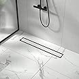 Bernkot Linear Shower Drain 24", Matte Black Floor Drain with Tiled Insert Grate & Hair Strainer, 304 Stainless Steel Bathroom 2-in-1 Tiled in Drain, CUPC Certified (Matte Black, 24'')