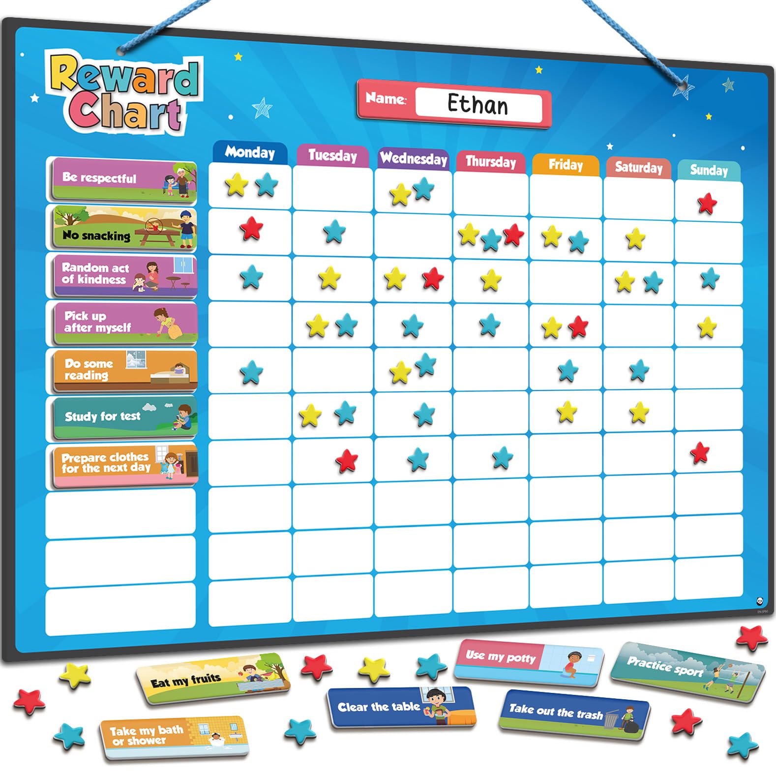 Smart Panda Magnetic Reward Chart – [300 Stars, 80+ Tasks, 1-3 Kids] Star Chart for Children - For Responsibility, Routine, Potty Training, Good Behaviour