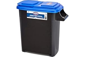 BUDDEEZ Kingsford Charcoal Storage Bin 22 lb Capacity, Stackable Black Wood or Smoker Pellet Container - Heavy-Duty Grip Handle - Blue Flip Lid