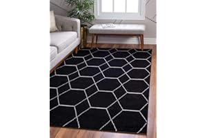 Unique Loom Trellis Frieze Collection Area Rug - Geometric (6' 1" x 9', Black/ Ivory)