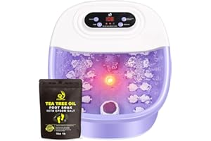 FUTURECARE Foot Spa Bath Massager with Heat Bubbles and Vibration Massage and Jets, 16 OZ Tea Tree Oil Foot Soak Epsom Salt, Foot Soaker with Red Light, 22 Massage Rollers, Adjustable Temp -Purple
