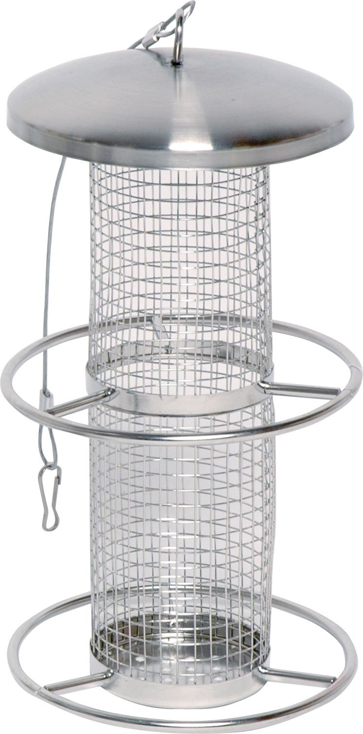 dobar 10041 birdfeeder with metal grid, tube feeder with landing rings, 14 x 14 x 26 cm