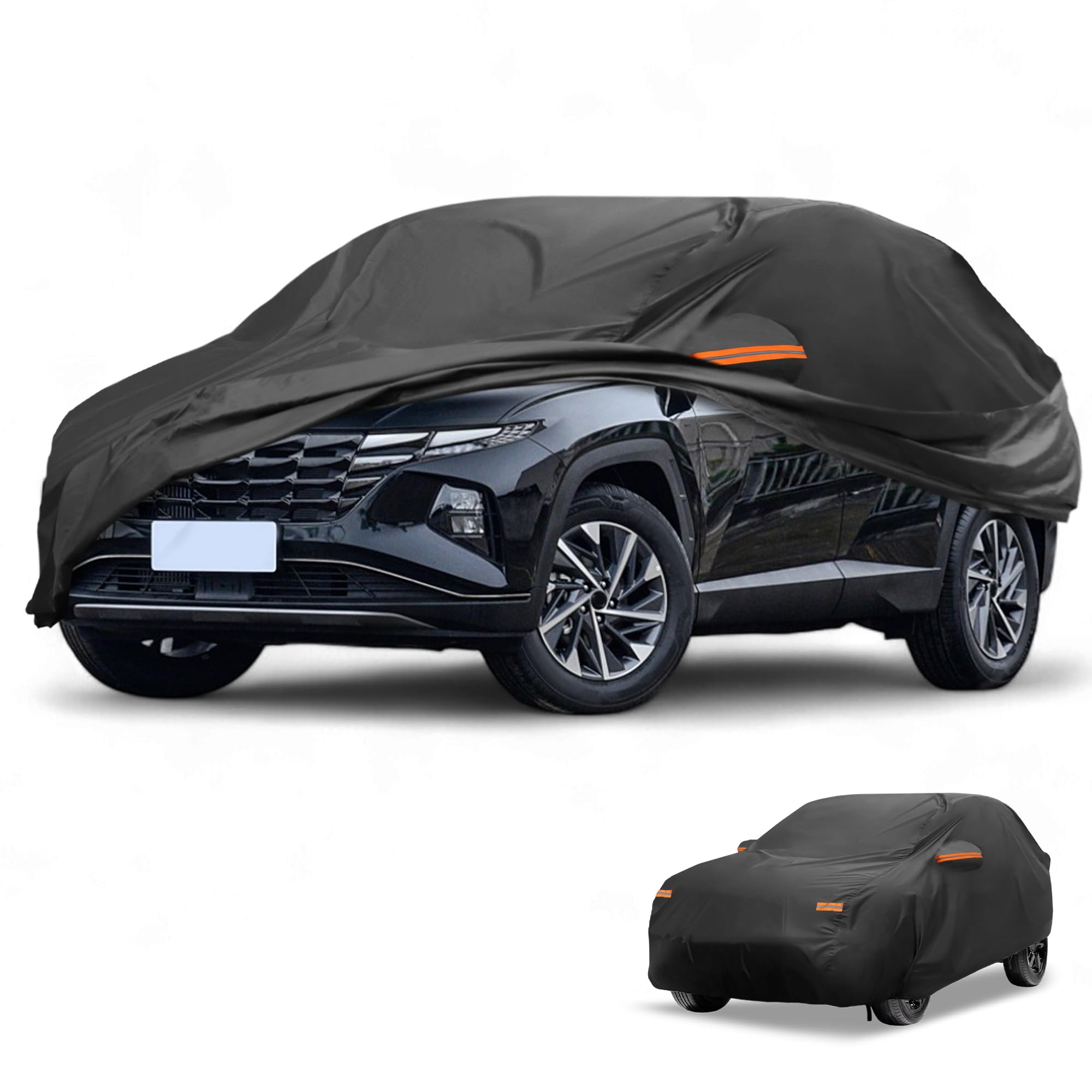 Photo 1 of Partuto All-Weather Waterproof Car Cover - UV-Resistant Outdoor Full Exterior Protection for Hyundai Tucson 2004-2025 210D-PU Black with Right Side Zipper