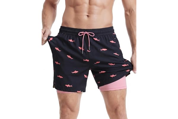 maamgic Mens Swim Trunks with Compression Liner 2 in 1 Swimming Shorts Stretch 5.5" Quick Dry Bathing Suits