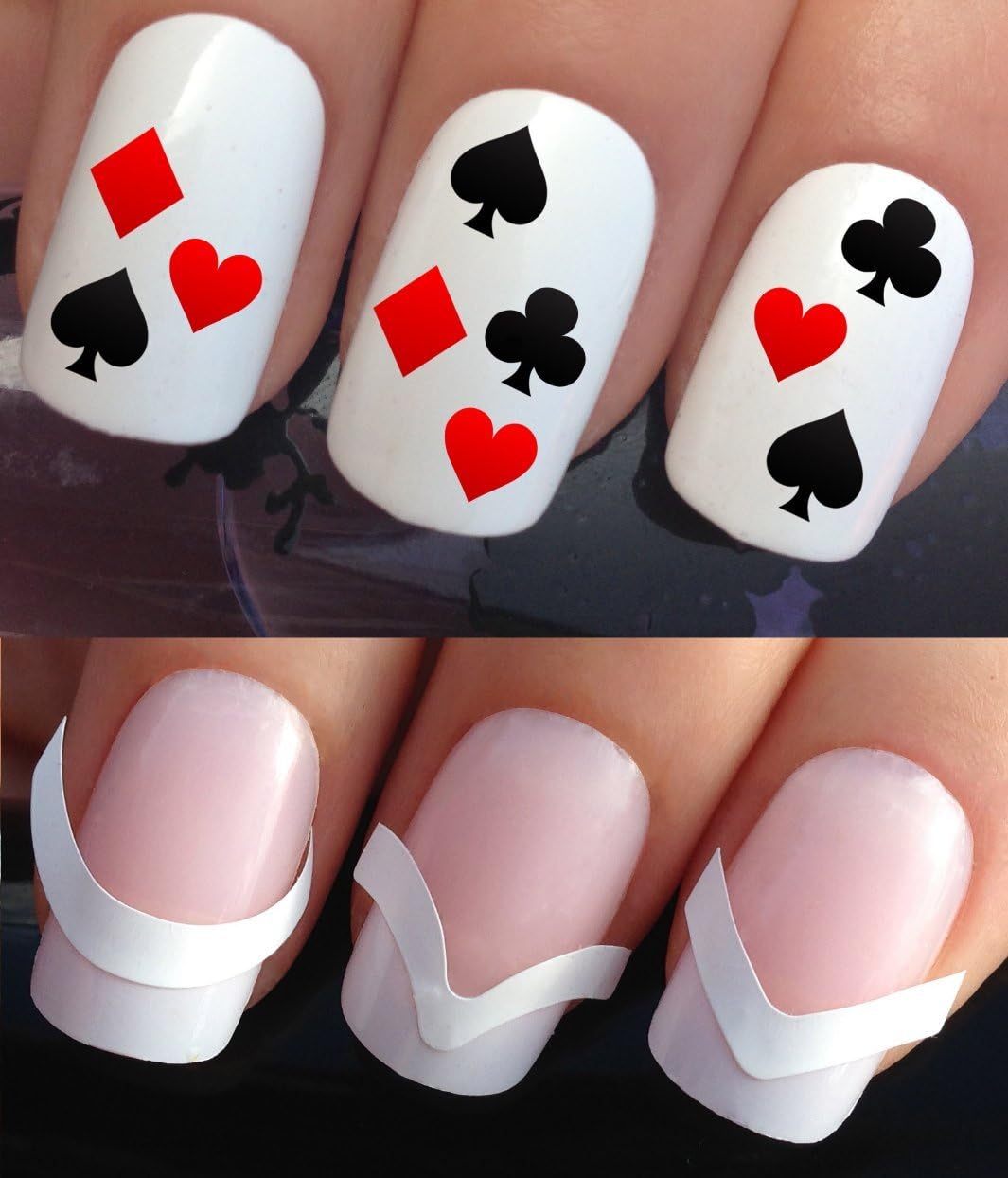 Water Nail Transfers Decals Stickers Art Set 689 172 Plus X48 Nail Tip Guides X15 Playing Card Suits Las Vegas Diamonds Aces Hearts Spades Nail Tattoo Wraps X48 French Manicure