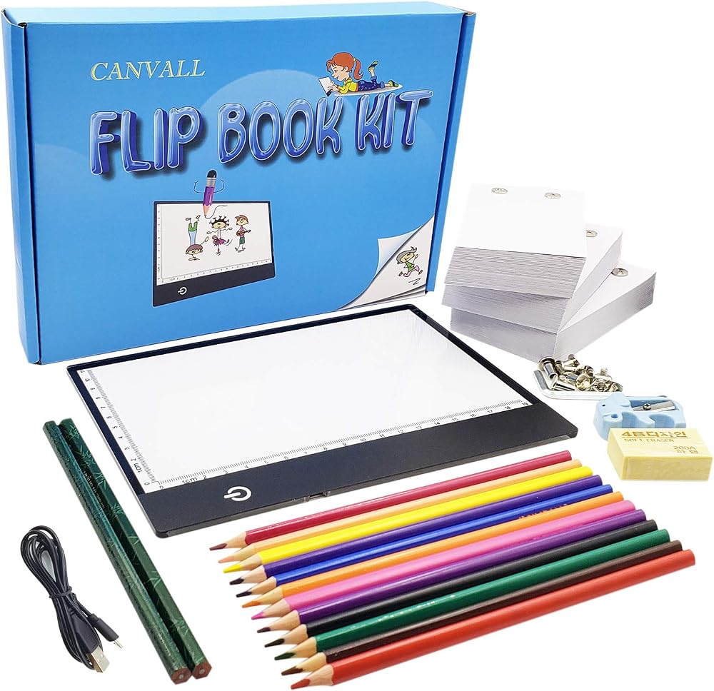 Canvall Flipbook Animation Kit with LED Light Box, 540 Pages Paper, Pencils