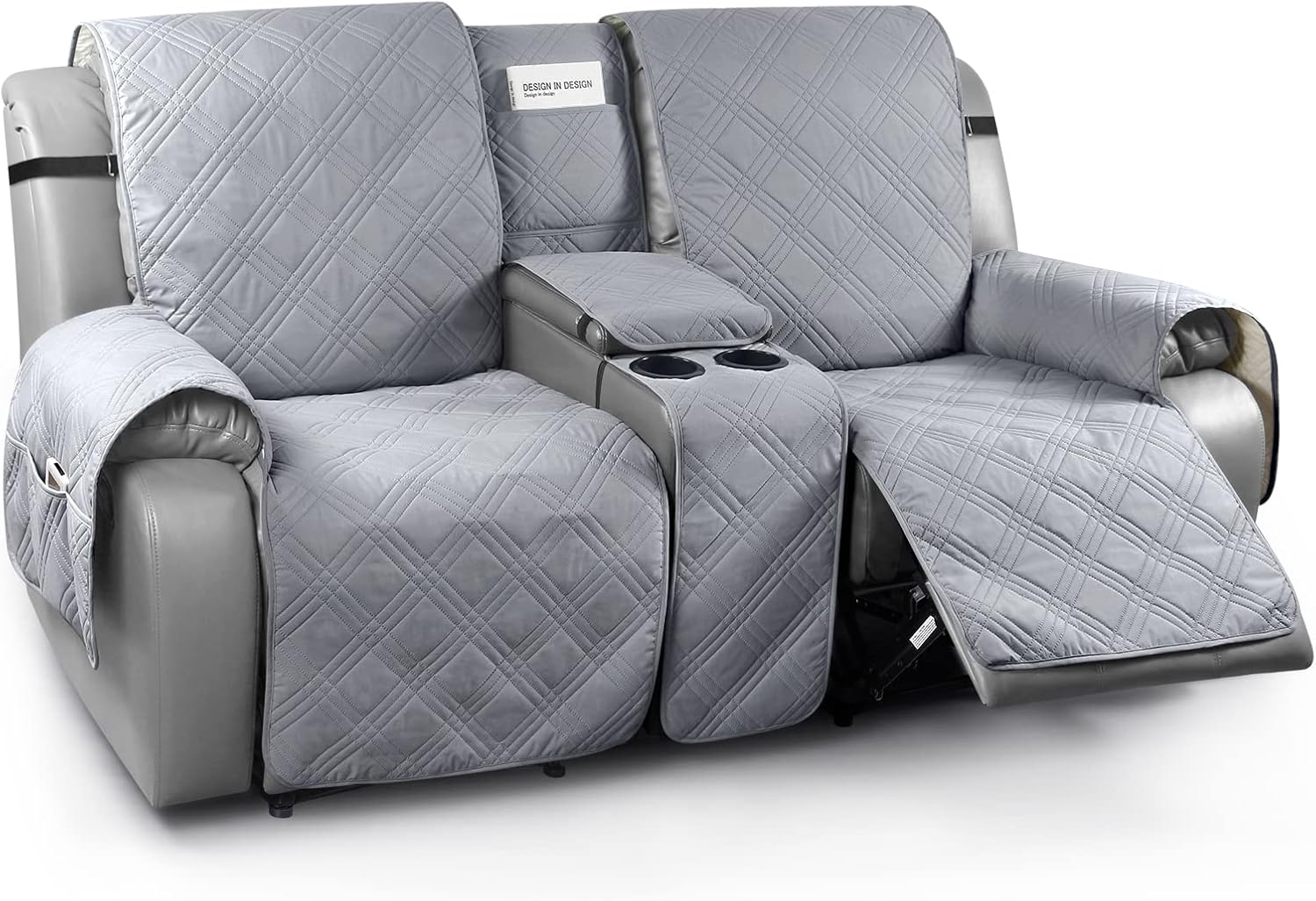 Slipcovers - TAOCOCO Loveseat Recliner Cover with Center Console, 100% Waterproof Pet Cover for Dual Recliner with Straps Design, Split Reclining Loveseat Cover Furniture Pet&Kids Protector (2 Seater, Gray)