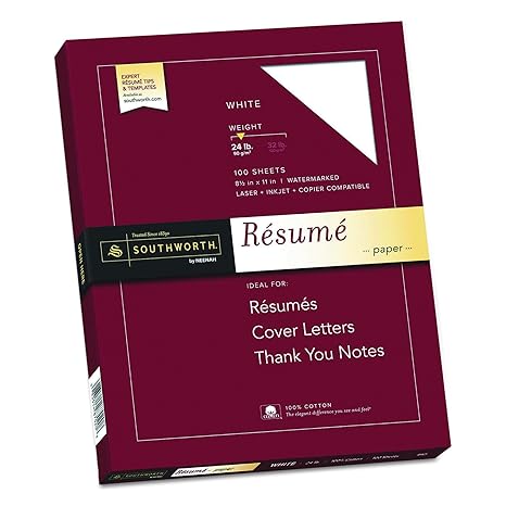 Southworth R18GCF/24 Résumé-Papier, 100% Baumwolle, 91,4 kg, 21,6 x 27,9 cm, 100 Stück 300 Sheets weiß