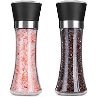 Hotder Premium Pepper Salt Pepper Grinder Set of 2-Refillable Coarseness Adjustable Pepper Mill Shaker with Glass Body…