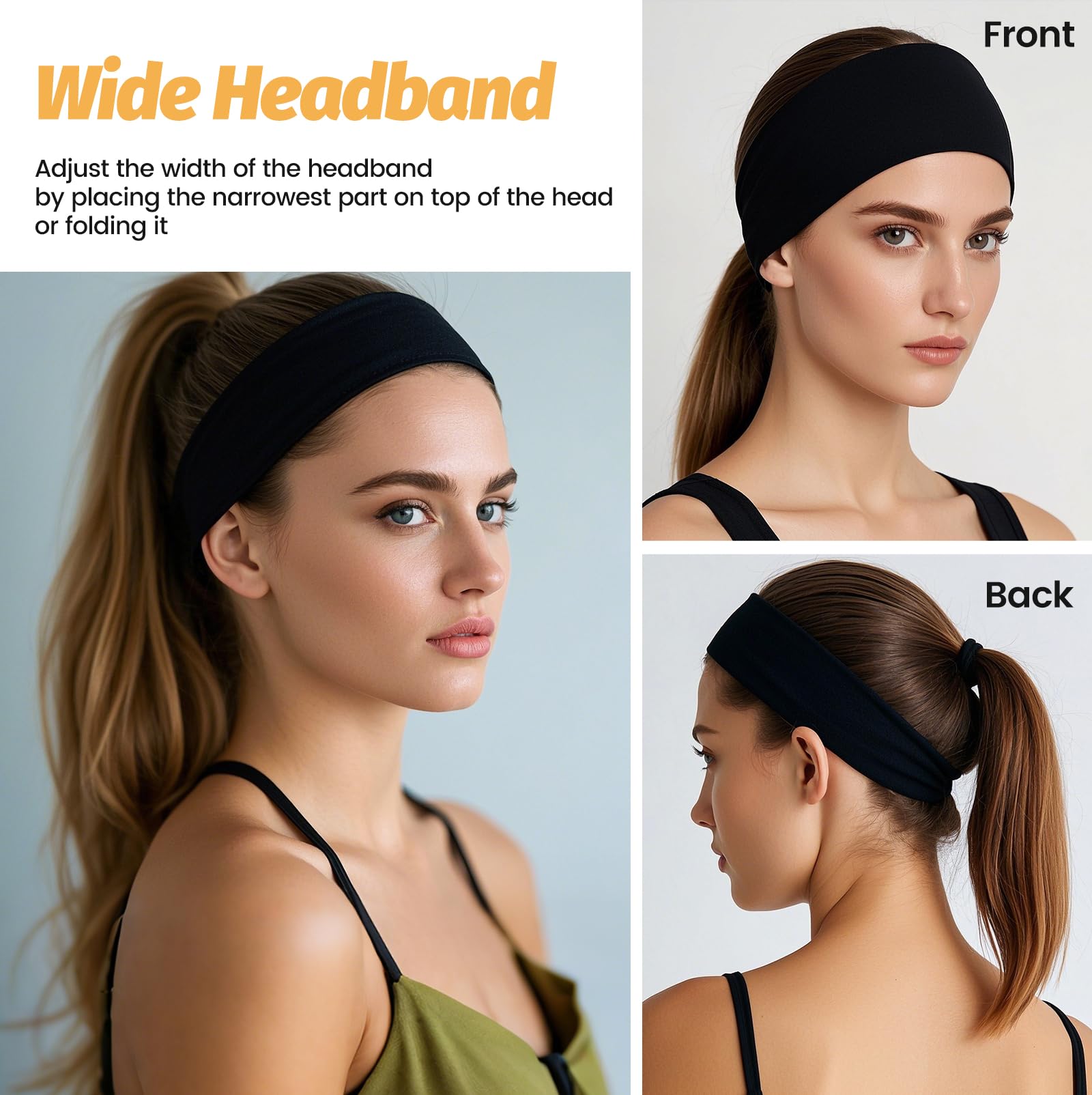 HSEM Headbands for Women - 6 Pack Wide Elastic Hair Bands | Stretchy Sweatbands Hair Bands | Soft Sports Thin Head Bands | Non-Slip Accessories Bands for Fashion, Washing Face, Workouts, Yoga, Daily Use