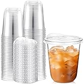 Ziliny 50 Sets 14 oz Clear Plastic Cups with Strawless Sip Lids, Thickened Clear Disposable Plastic PET Crystal Cups for Iced Coffee, Smoothie, Cold Beverage, Drink Shops and Party Catering