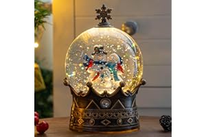 QUALDOUT Christmas Snow Globe Lantern Water Glittering Snowman Family Crown with Music, USB Lined/Battery Operated Lighted Lantern for Christmas Festival Decoration Gifts