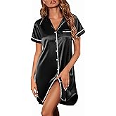 Ekouaer Satin Nightgowns for Women Button Down Nightshirts Silk Sleepshirts Short Sleeve Boyfriend Sleepwear S-XXXL