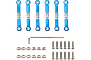 Treehobby 6PCS Adjustable Front Rear Aluminium Alloy Servo Link Steering Linkage Set Compatible with Wltoys 1/18 A959 A969 A979 K929 RC Hobby Model Car Upgraded Hop-Up Parts (Blue)