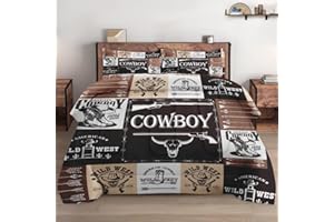 WeCozy Comforter Set Queen Size, Country Retro Animal Soft Bedding Set with 2 Pillowcases for Kids and Adults, Vintage Cowboy Western Comforter Set for Bedroom Bed Decor