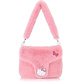 Sanrio Hello Kitty Handbag for Women | Faux Fur Purse with Saffiano Trim | Cute Hello Kitty Shoulder Bag, Crossbody Tote Bag, or Small Travel Purse | Ages 3+