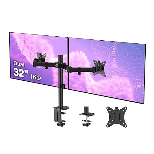 SIIG Dual 32 Inch Articulating Monitor Arm-Black for 17-32" VESA Screens, Full Motion Tilt Swivel Rotation, Height Adjustable Mount with C-Clamp & Grommet Base, Ergonomic Desk Setup (CE-MT0Q11-S1) - Amazon deal for $50.47