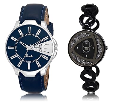 Shocknshop Analouge Round Black Dial Leather & Chain Belt Mens Womens Watch Combo -(LR23_237)