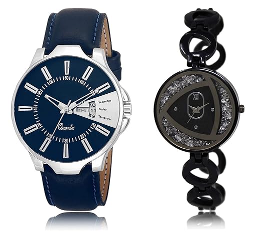 Shocknshop Analouge Round Black Dial Leather & Chain Belt Mens Womens Watch Combo -(LR23_237)