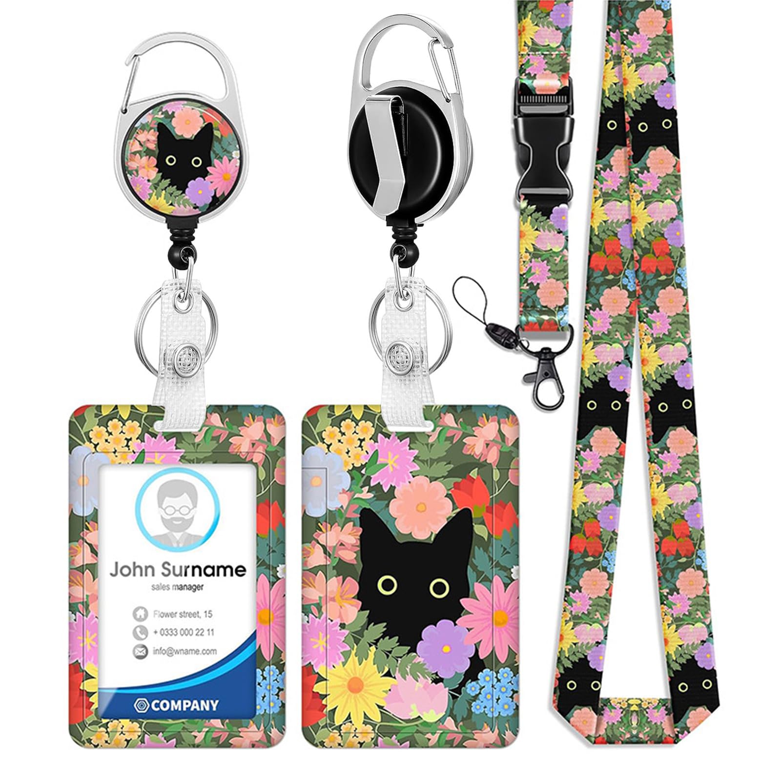 Lanyard with Card Holder, Retractable Neck Strap, Retractable Badge Holder, Carabiner Hook and Detachable Lanyard, Hard Vertical Card Protector for Business, Office, Exhibition,